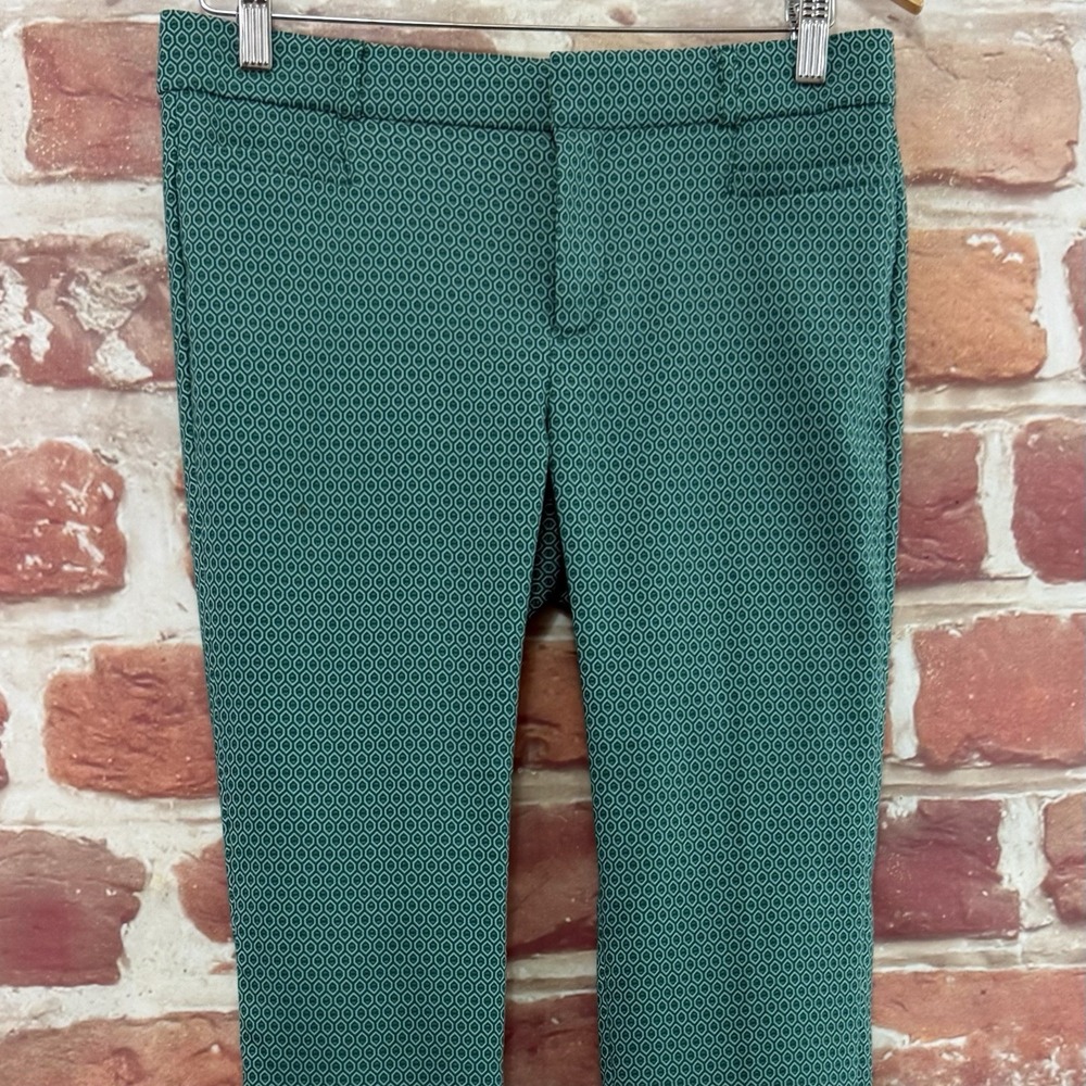Banana Republic Sloan Pants Women's 2 Green Geo Abstract Stretchy Trousers - Picture 3 of 9